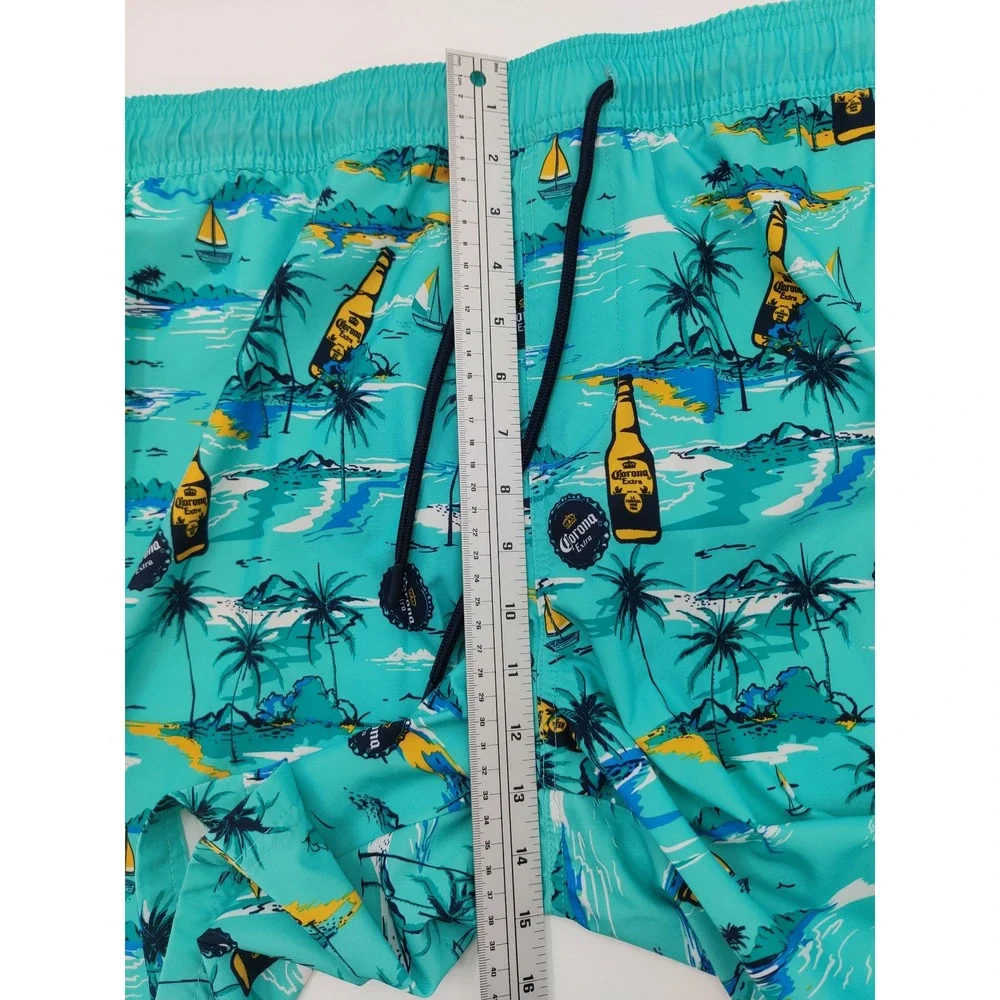Corona‎ Extra Mens Swim Trunks Turquoise Tropical Beer Print Board Shorts 2XL